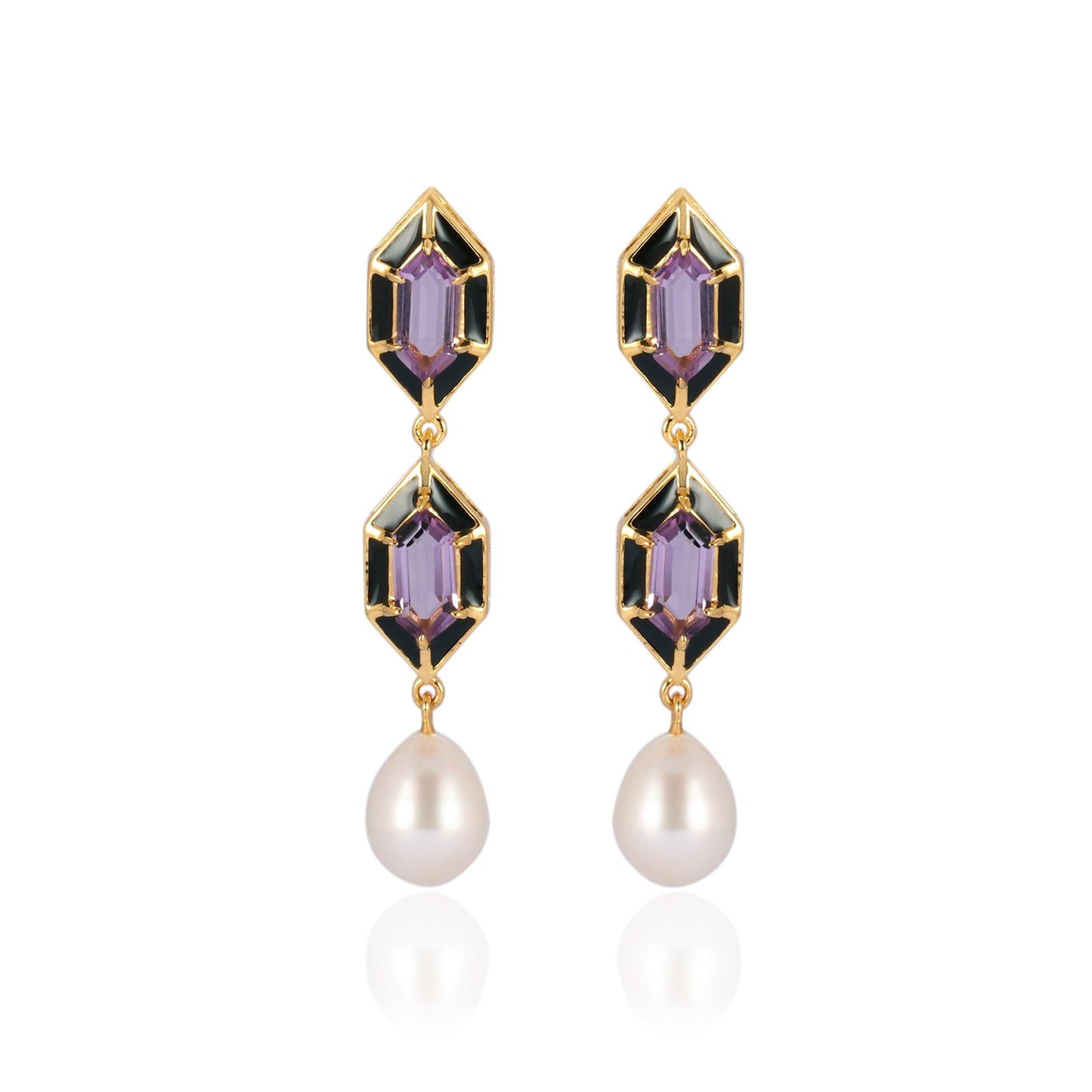 Noor Hexagon Amethyst And Pearl Earrings 18k Gold Vermeil