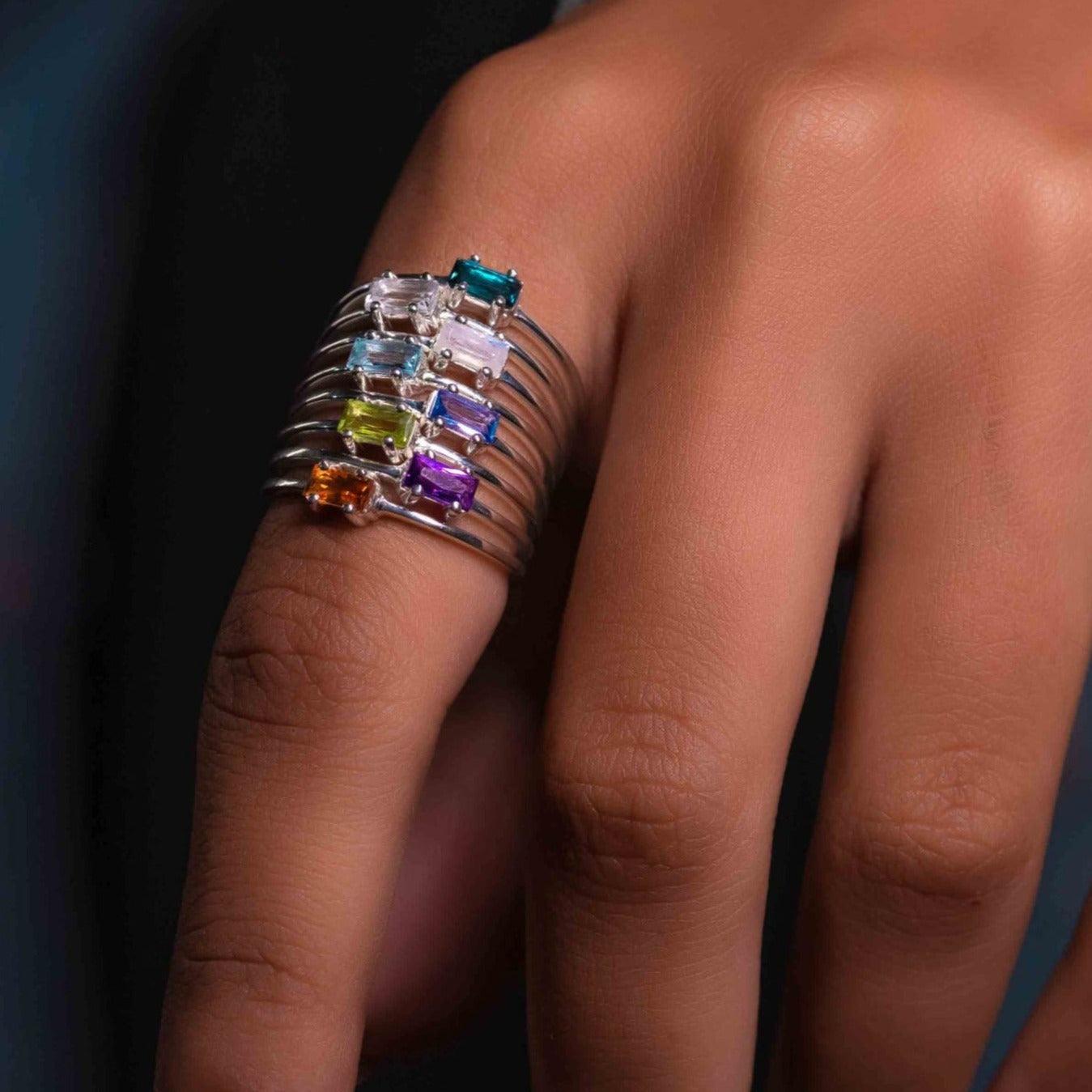 Green Onyx Baguette Ring - Sterling Silver