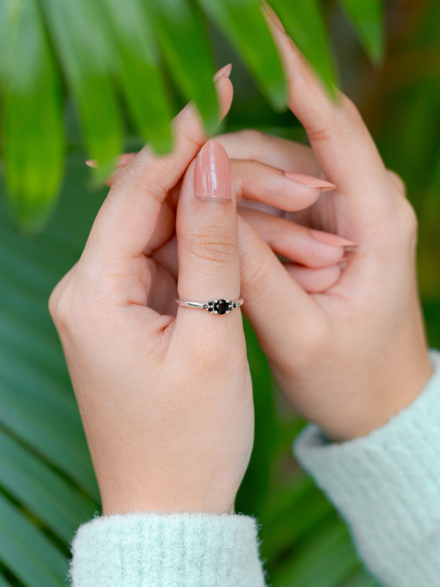 Cluster Black Spinel Ring Sterling Silver