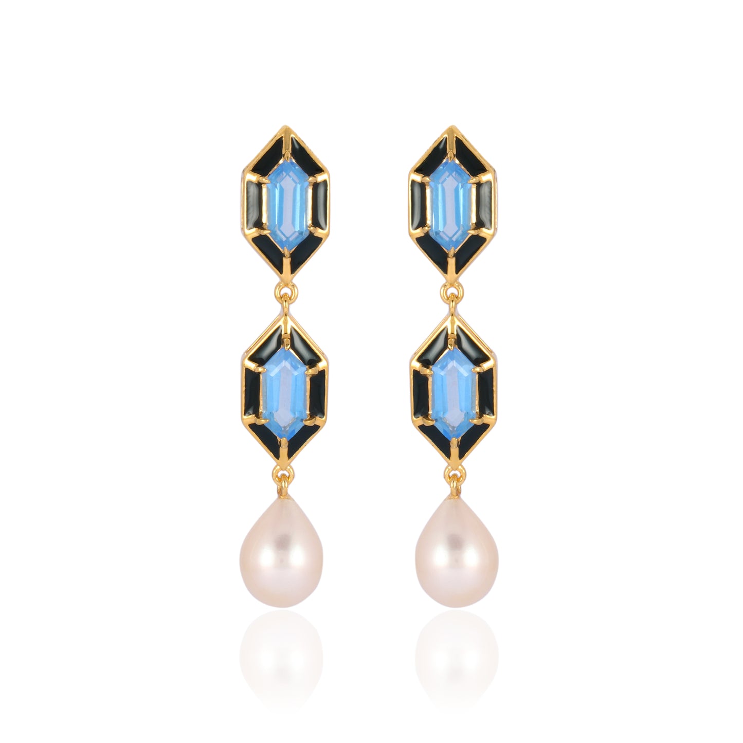Noor Hexagon Blue Topaz And Pearl Earrings 18k Gold Vermeil