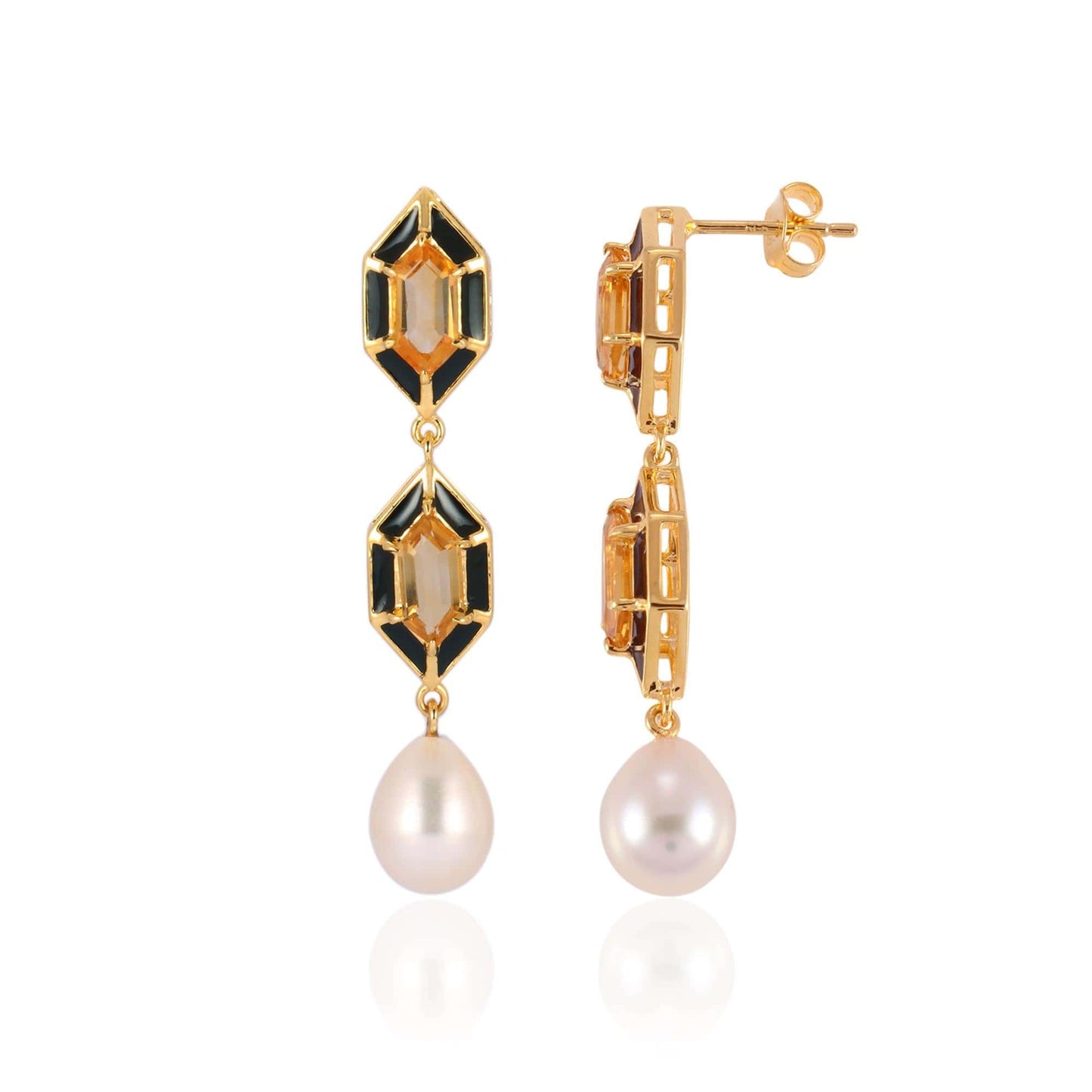 Noor Hexagon Citrine And Pearl Earrings 18k Gold Vermeil