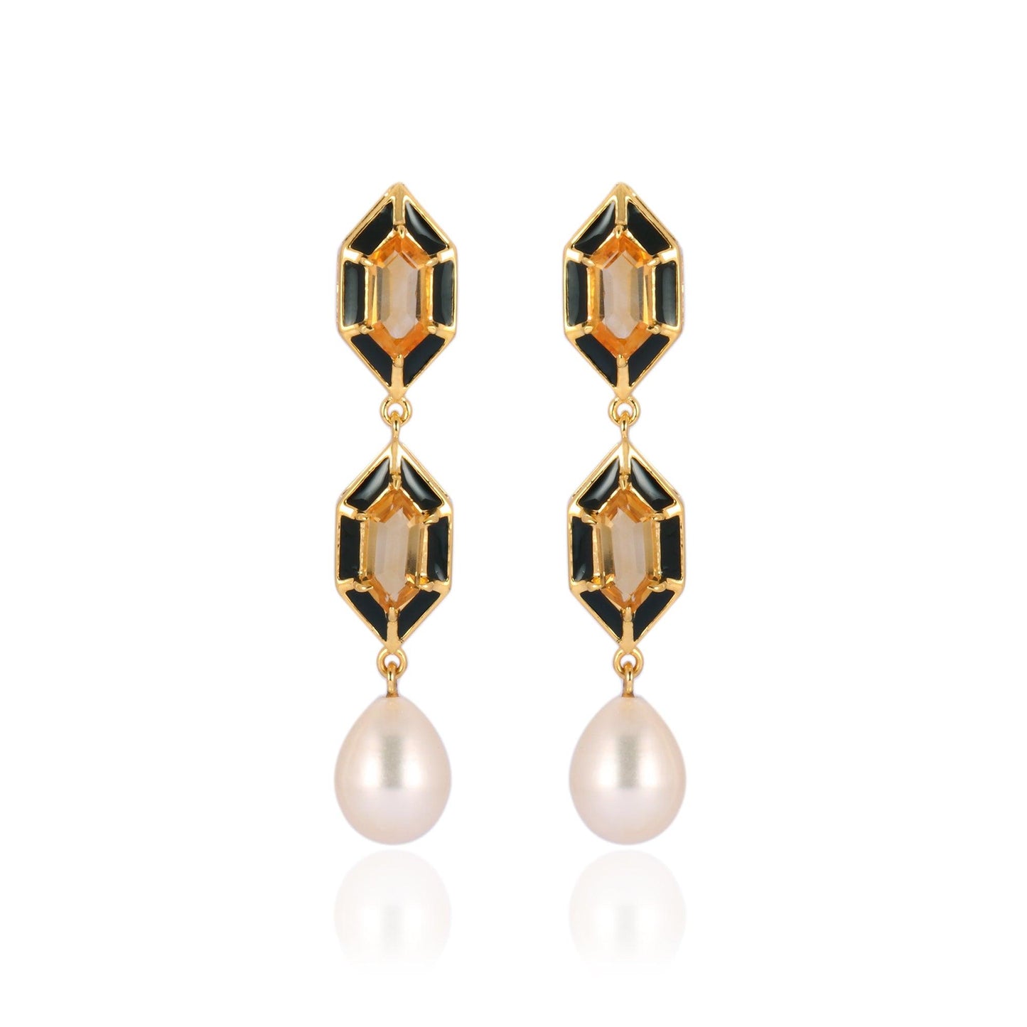 Noor Hexagon Citrine And Pearl Earrings 18k Gold Vermeil