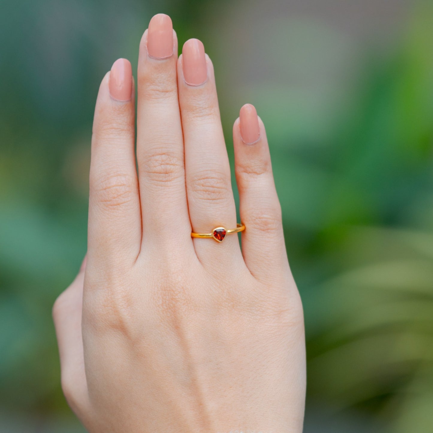 Garnet Pear Ring - Gold Vermeil