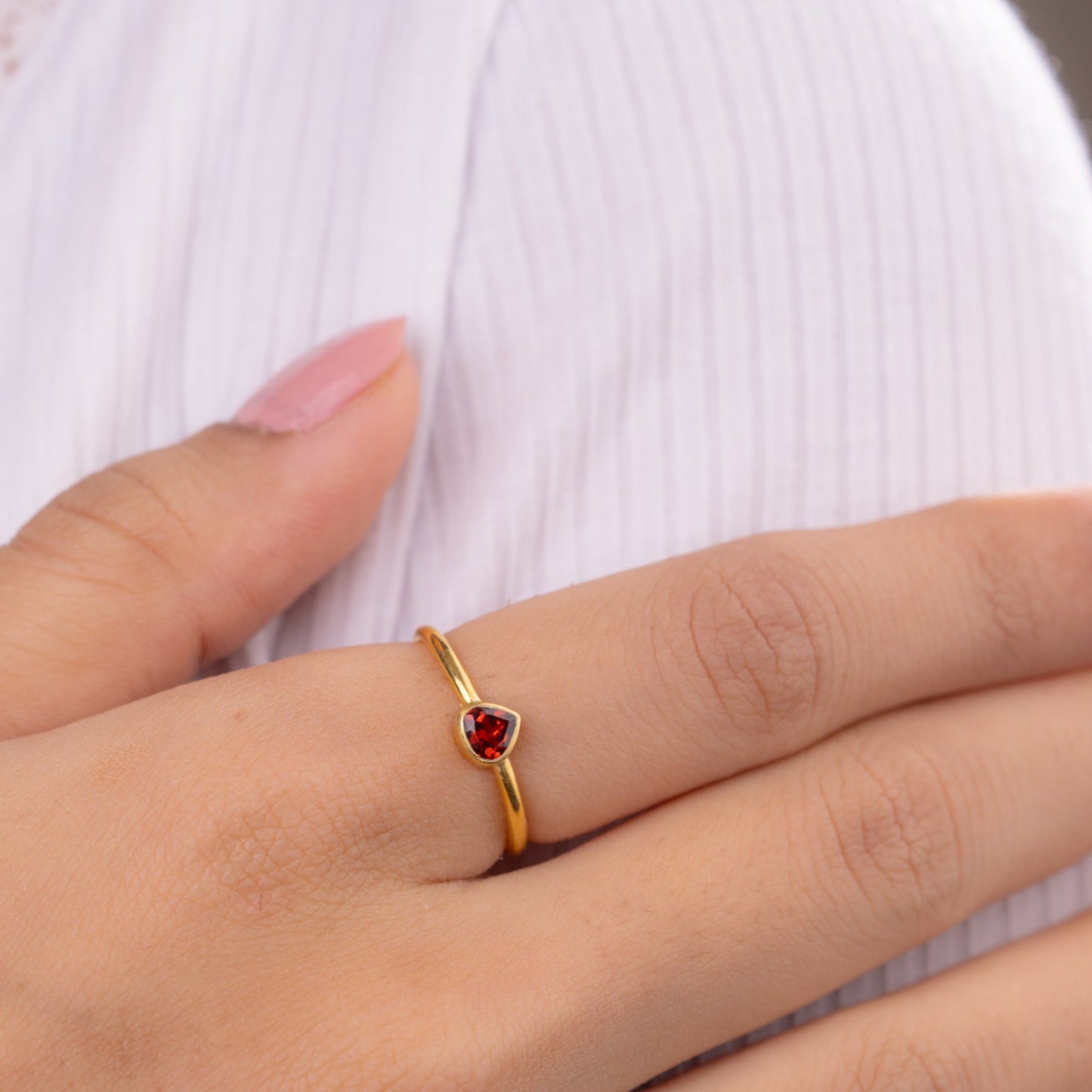 Garnet Pear Ring - Gold Vermeil