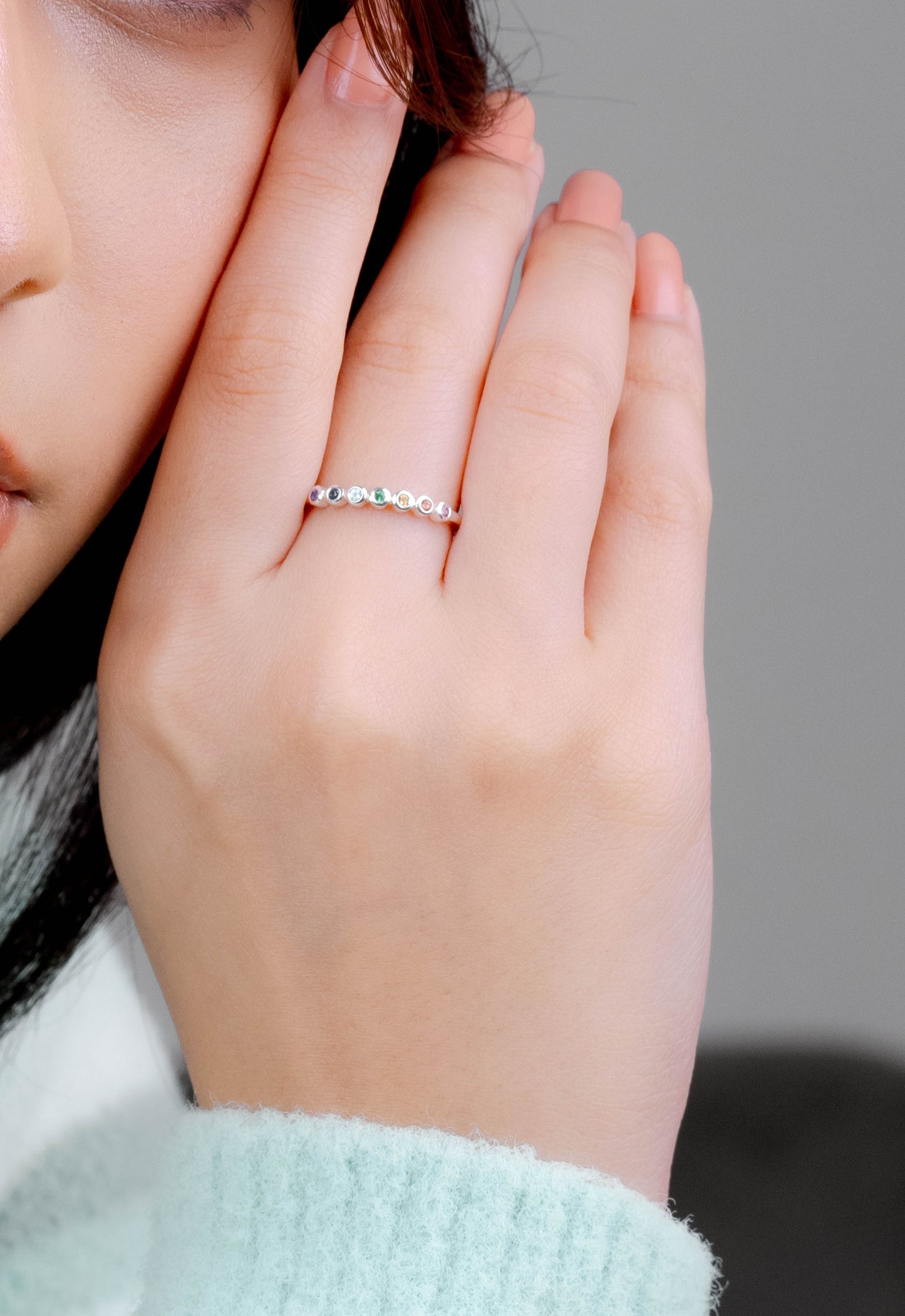 Rainbow Gemstone Ring Sterling Silver