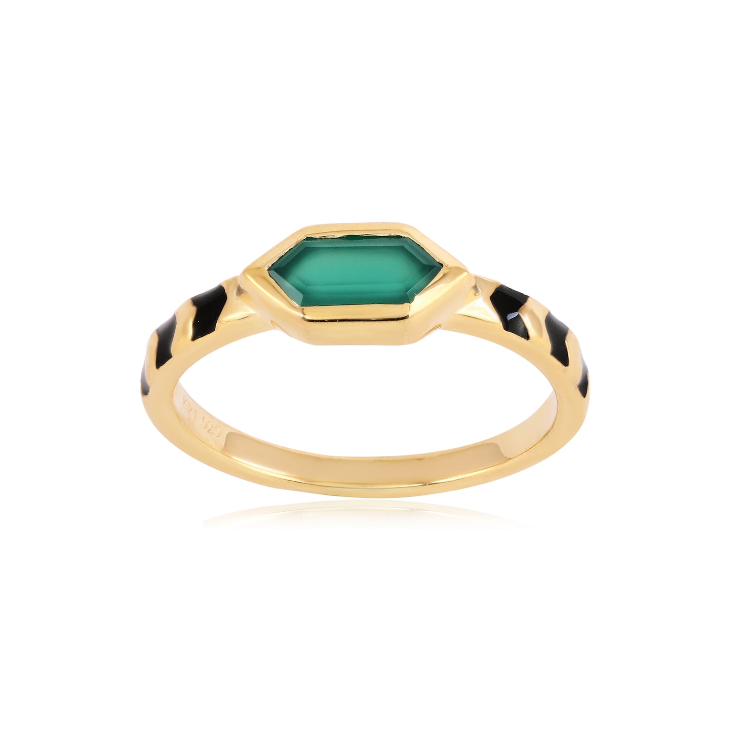 Mina Hexagon Green Onyx Ring 18k Gold Vermeil
