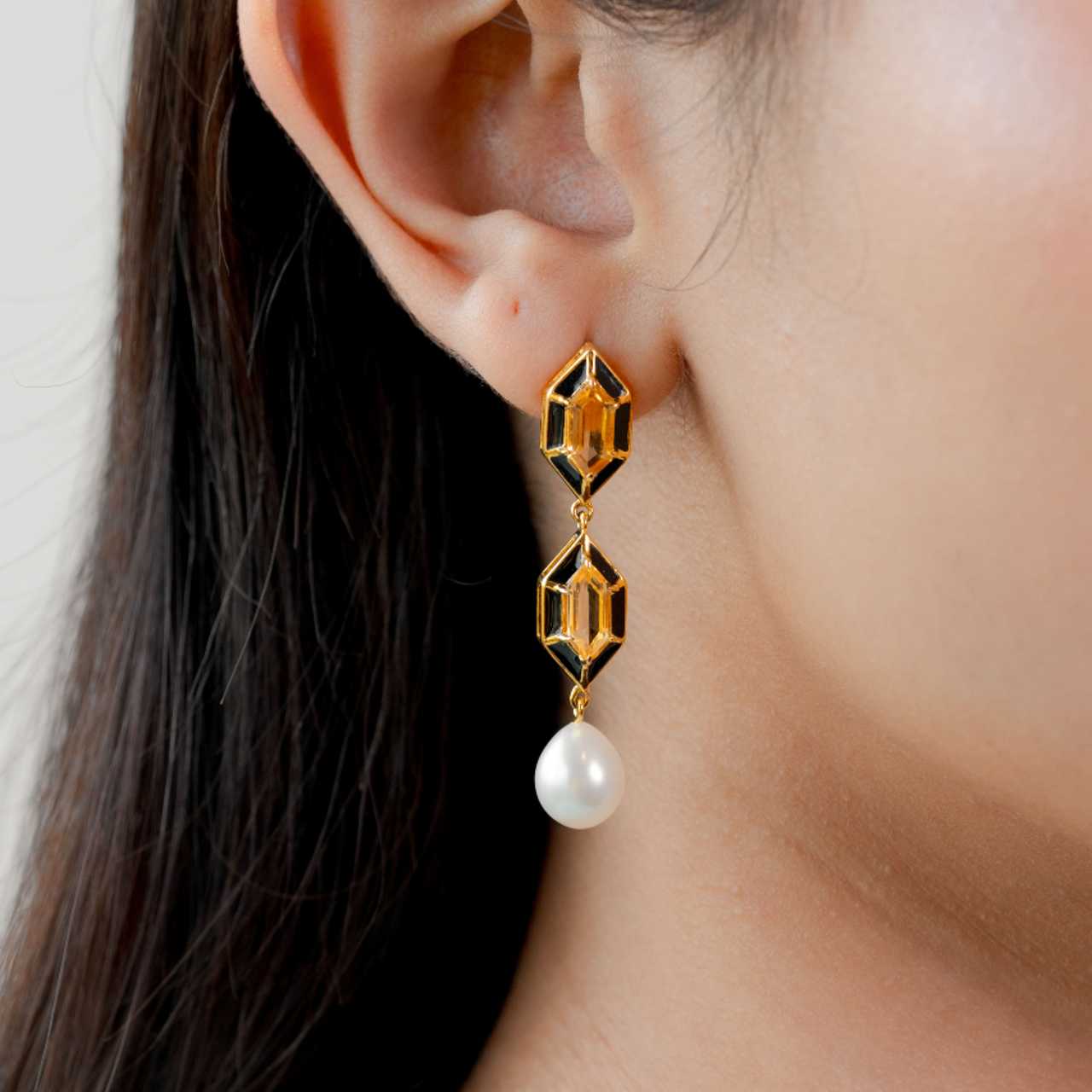 Noor Hexagon Amethyst And Pearl Earrings 18k Gold Vermeil