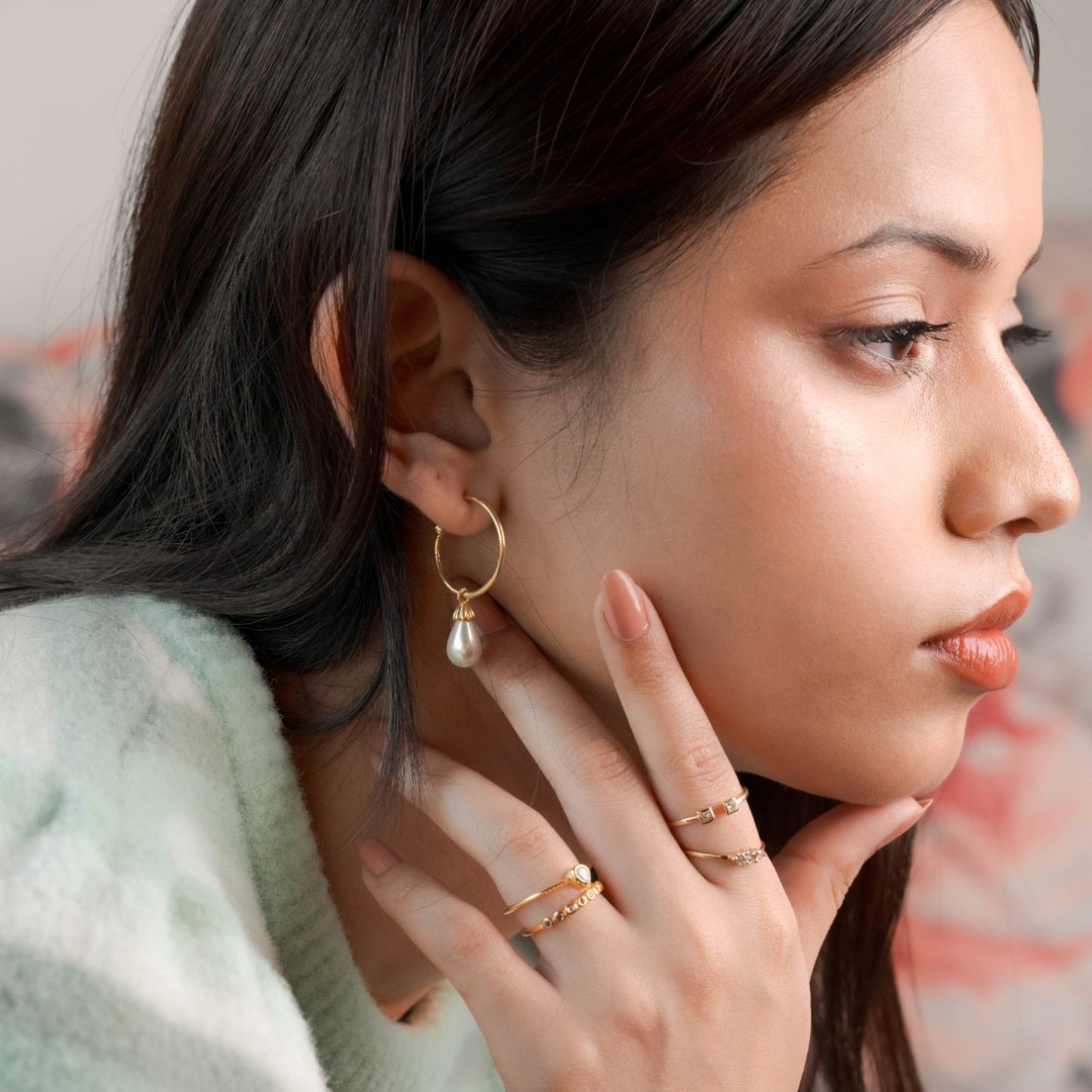 Firdaus Floral Pearl Hoop Earrings 18k Gold Vermeil