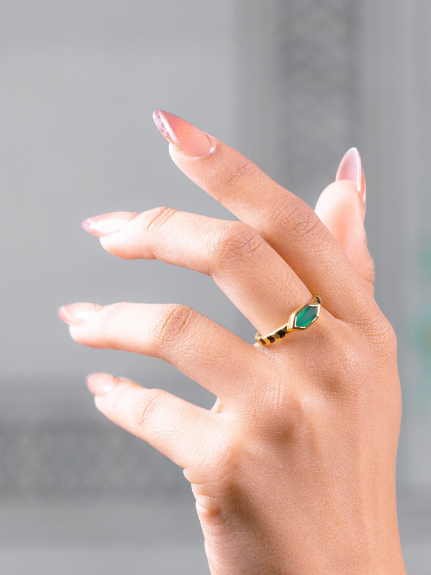 Mina Hexagon Green Onyx Ring 18k Gold Vermeil