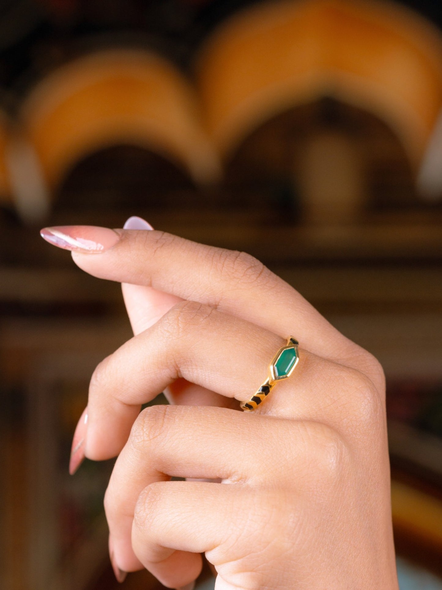 Mina Hexagon Green Onyx Ring 18k Gold Vermeil