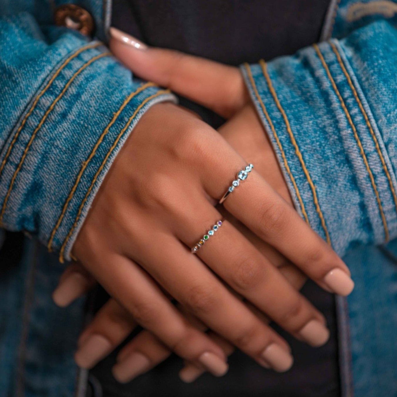 Rainbow Gemstone Ring Sterling Silver
