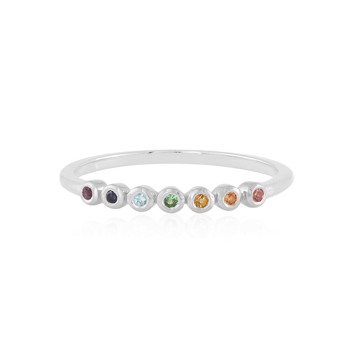 Rainbow Gemstone Ring Sterling Silver