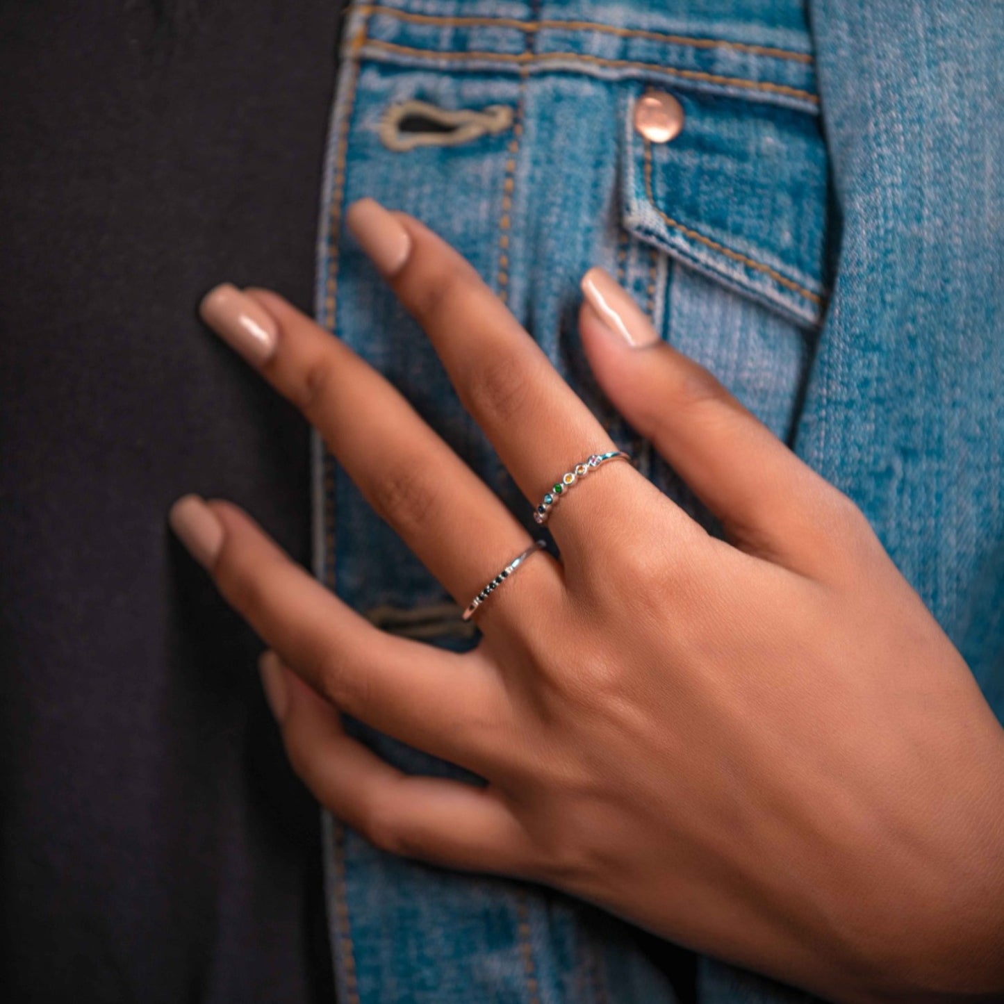 Rainbow Gemstone Ring Sterling Silver