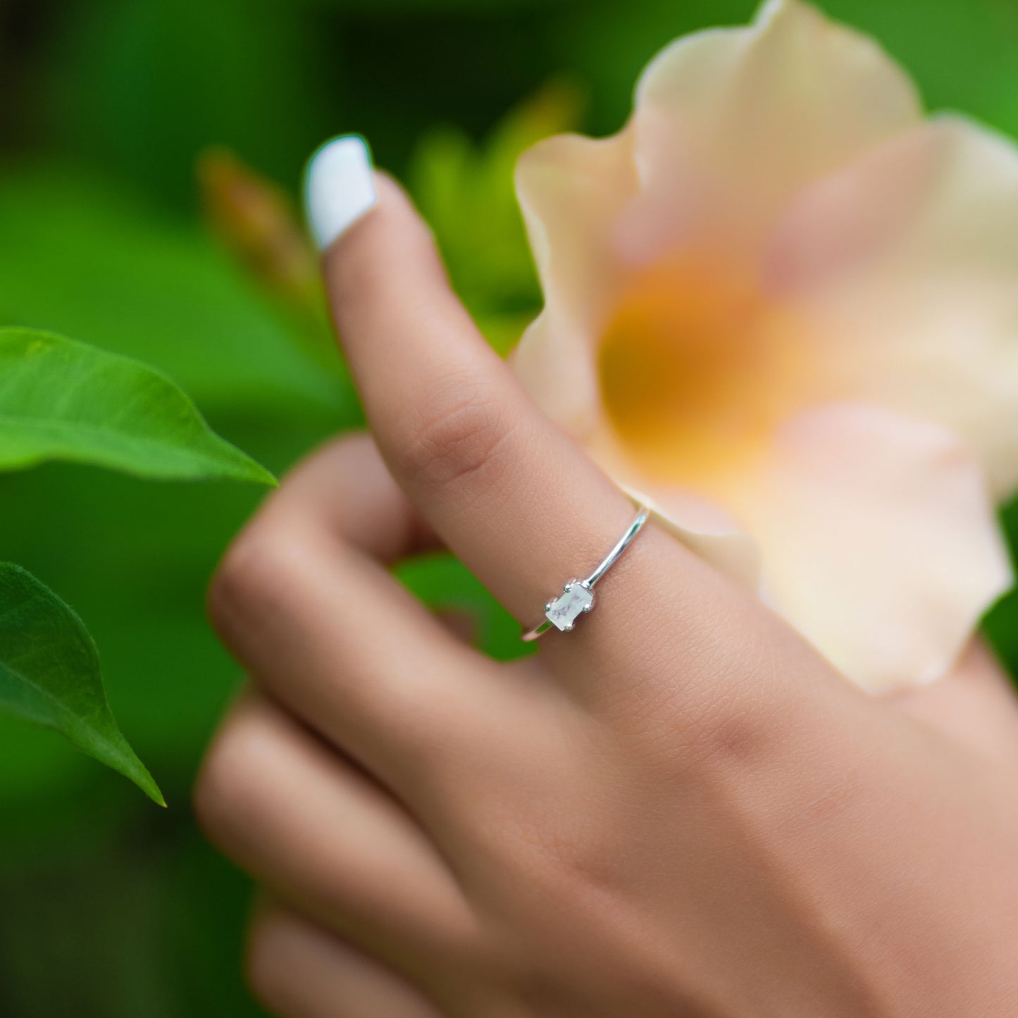 Moonstone Baguette Ring - Sterling Silver