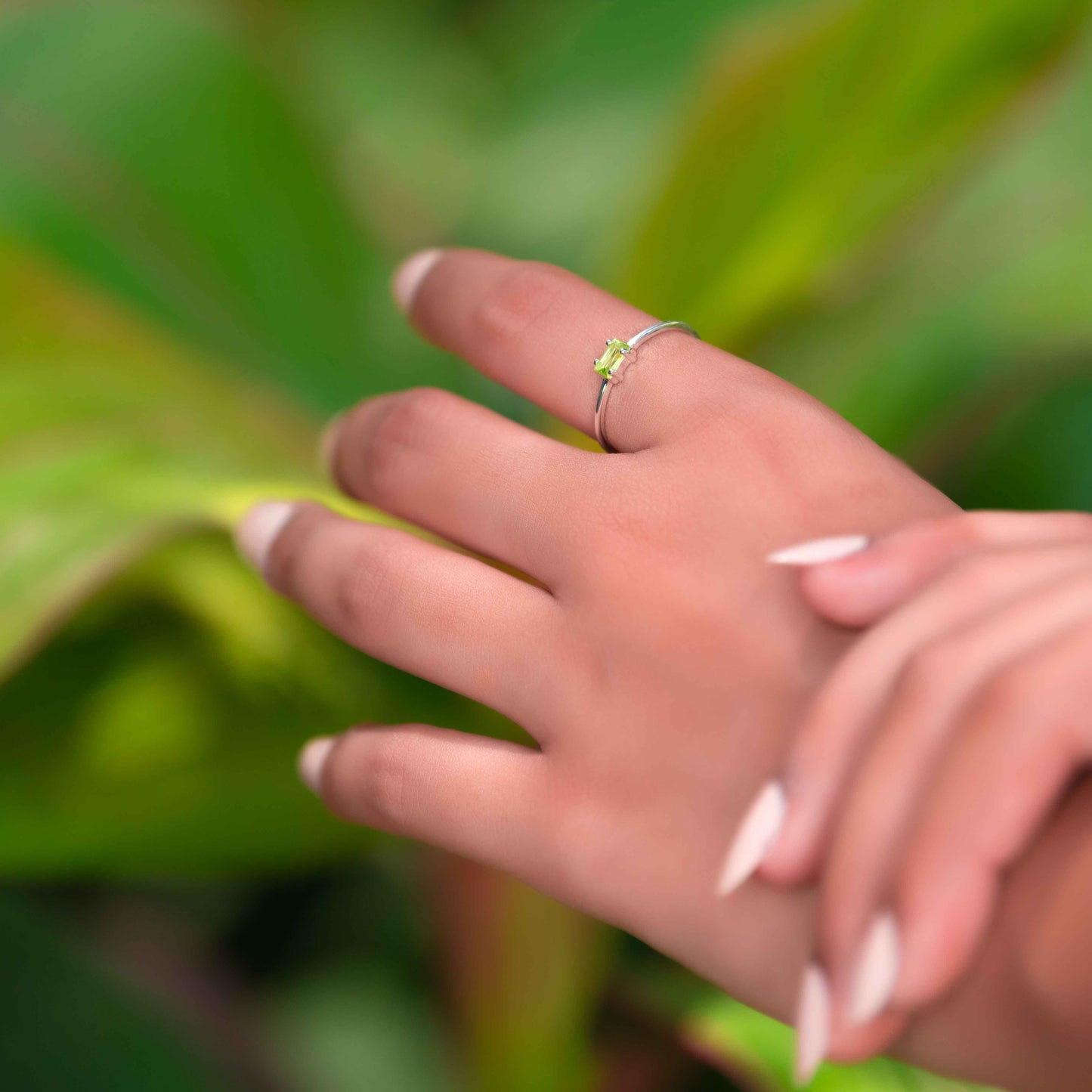 Peridot Baguette Ring - Sterling Silver