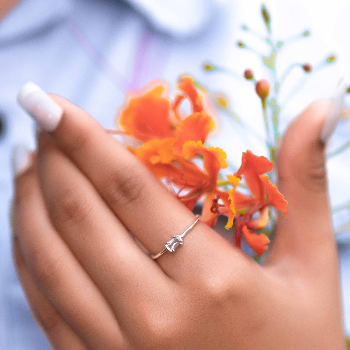 White Topaz Baguette Ring - Sterling Silver
