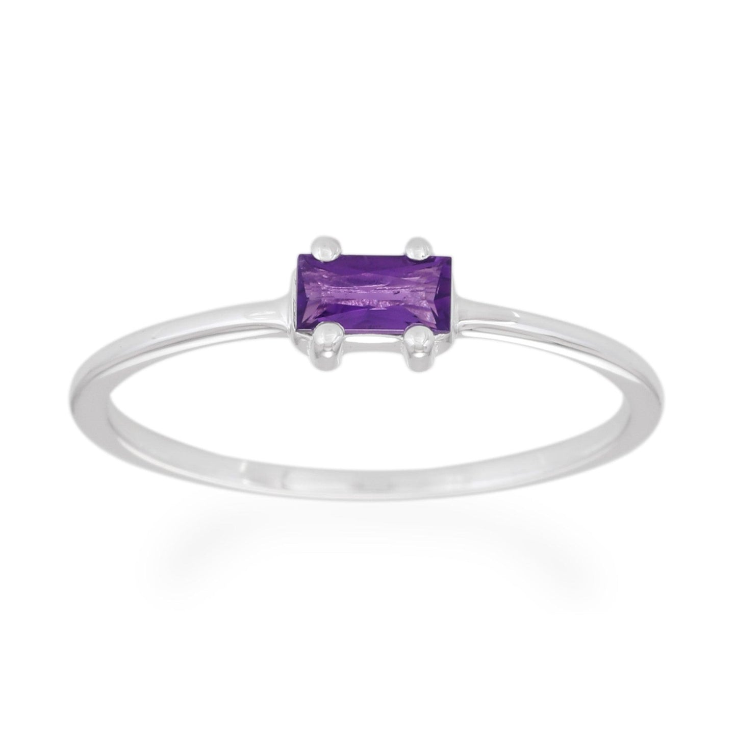 Amethyst Baguette Ring - Sterling Silver
