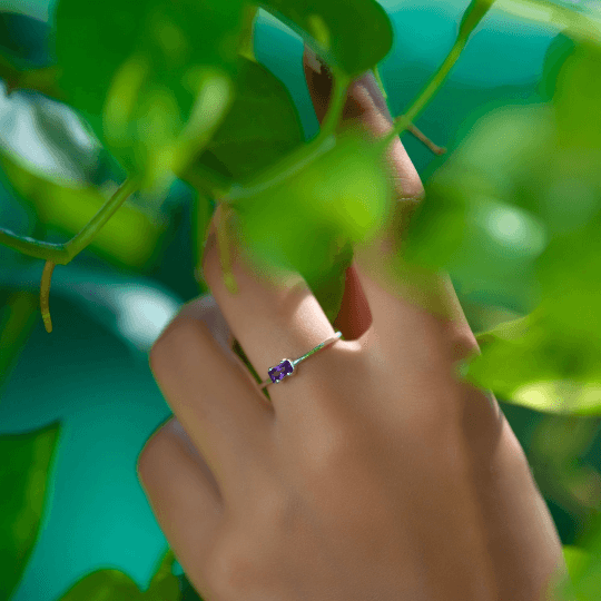 Amethyst Baguette Ring - Sterling Silver