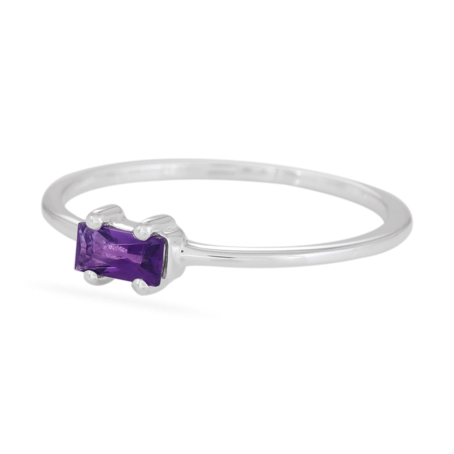 Amethyst Baguette Ring - Sterling Silver