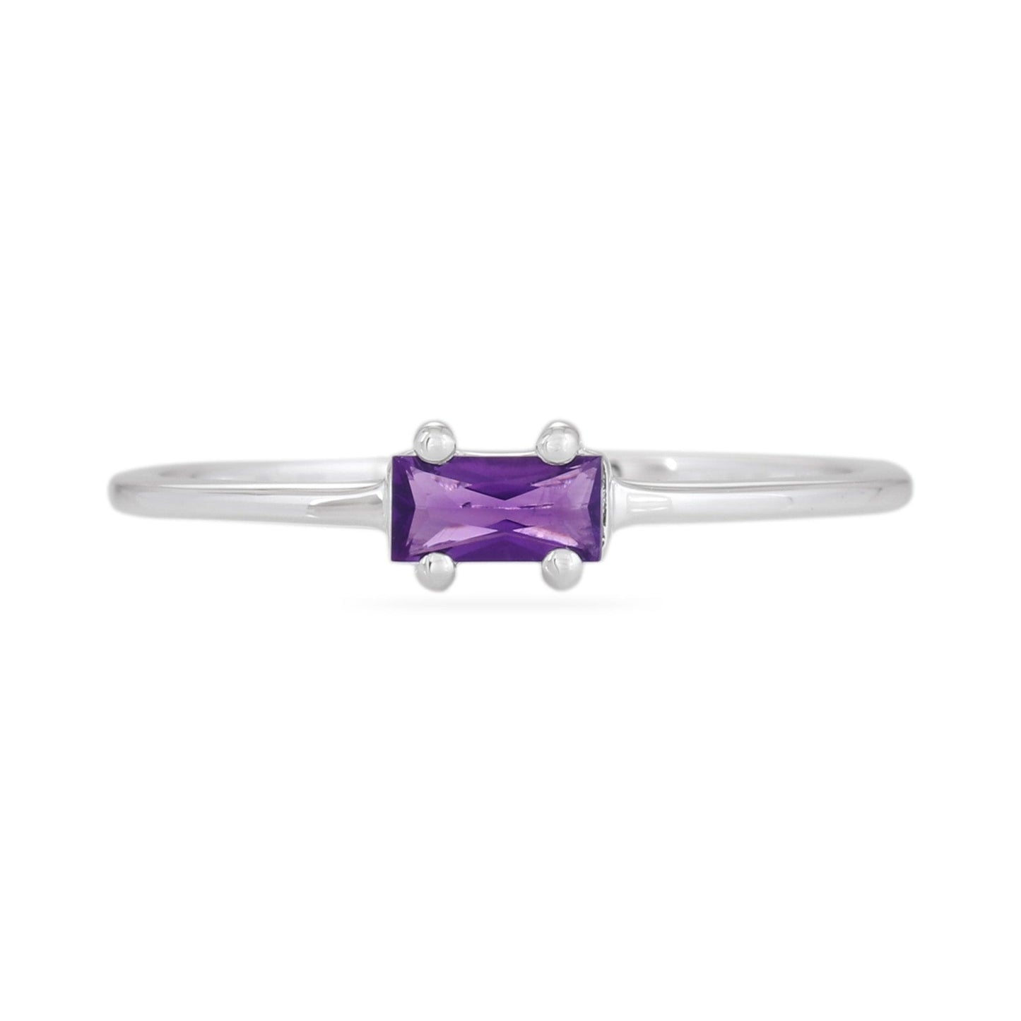 Amethyst Baguette Ring - Sterling Silver