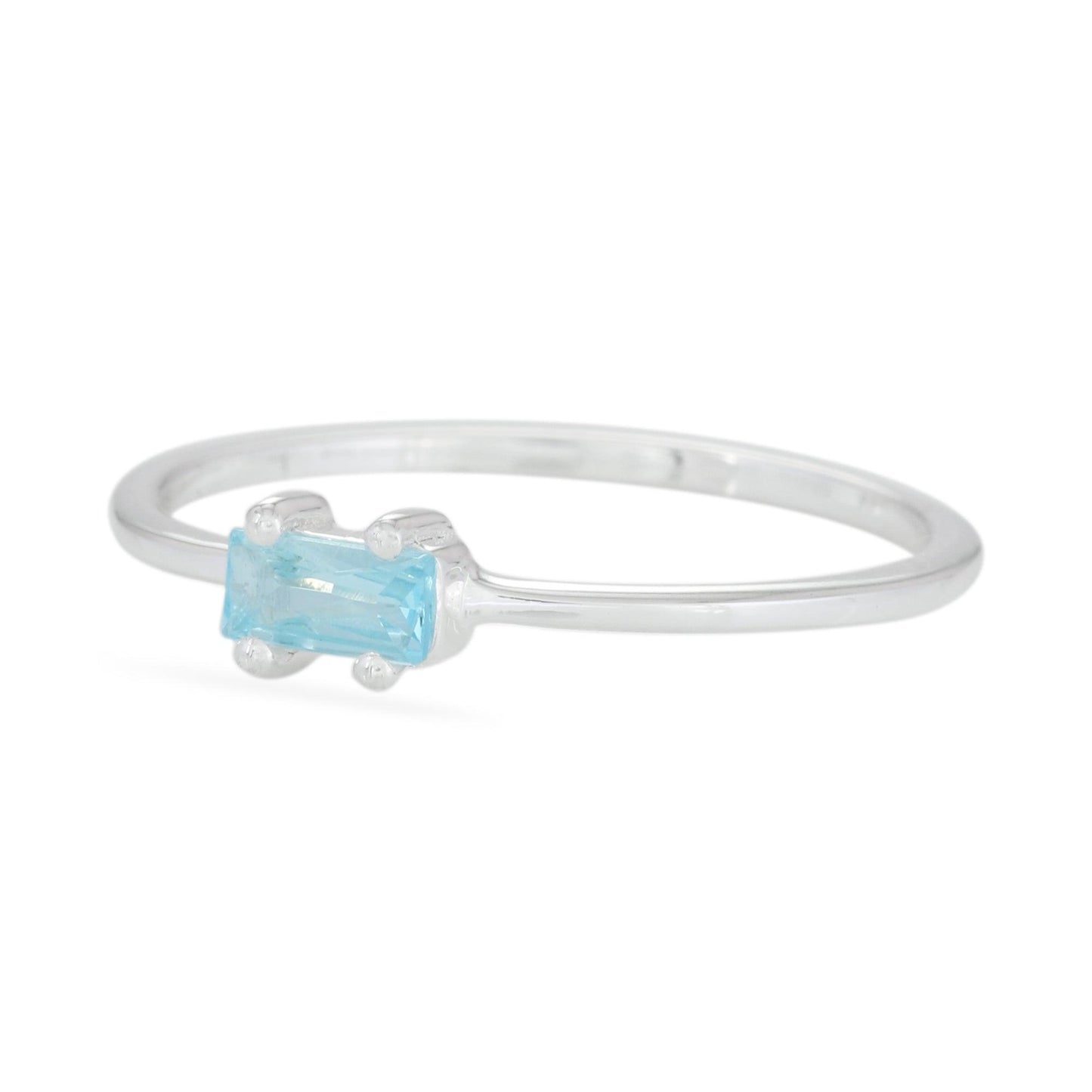 Aquamarine Baguette Ring - Sterling Silver