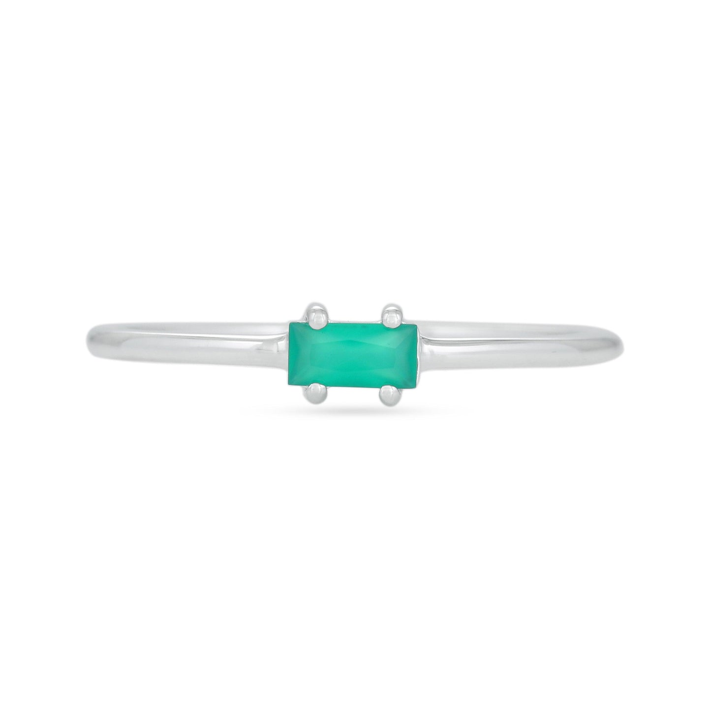 Green Onyx Baguette Ring - Sterling Silver
