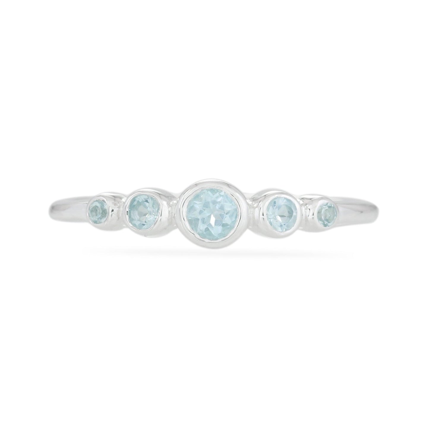 Graduated 5 Stones Blue topaz Ring - Sterling Silver