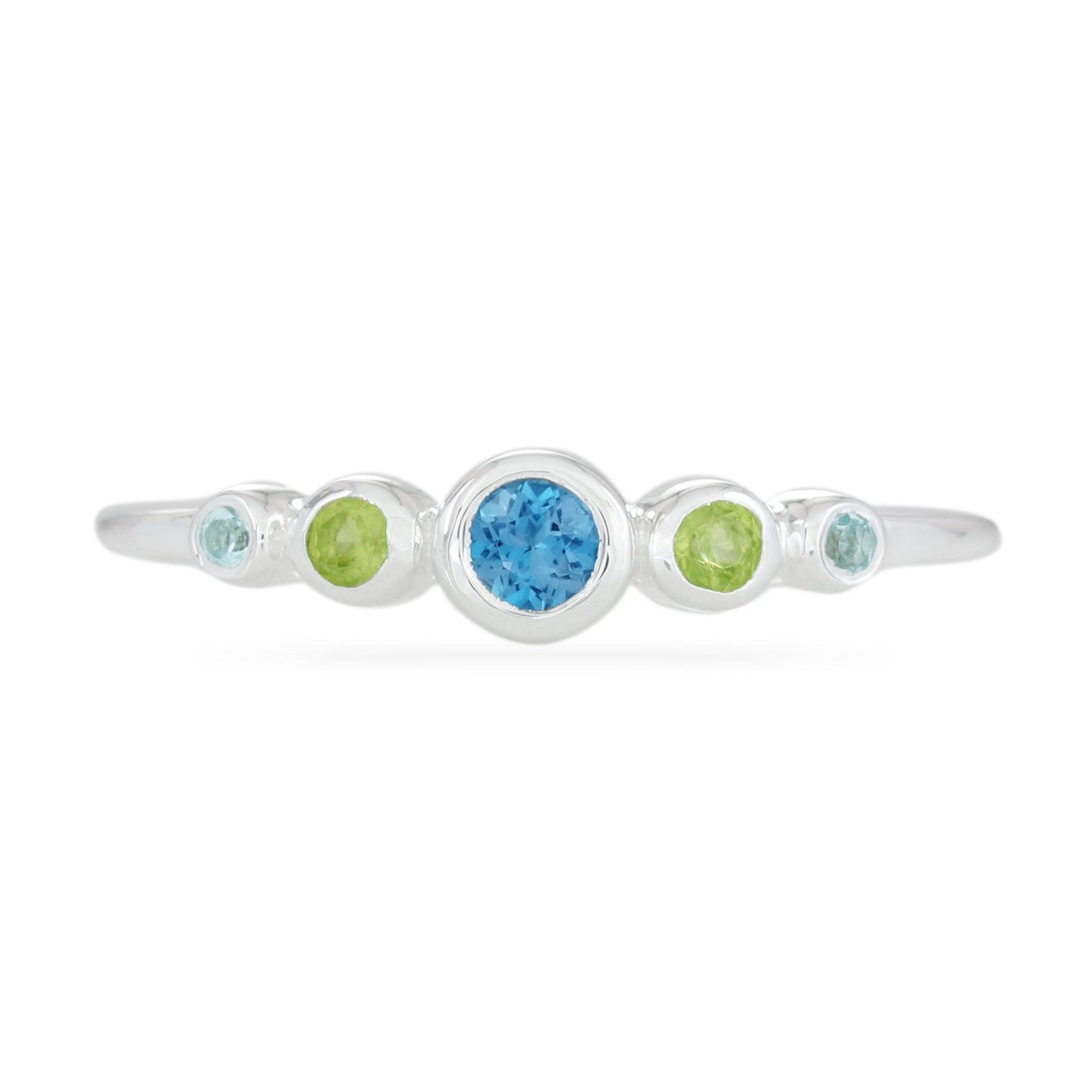 Graduated Blue topaz & Peridot Ring - Sterling Silver