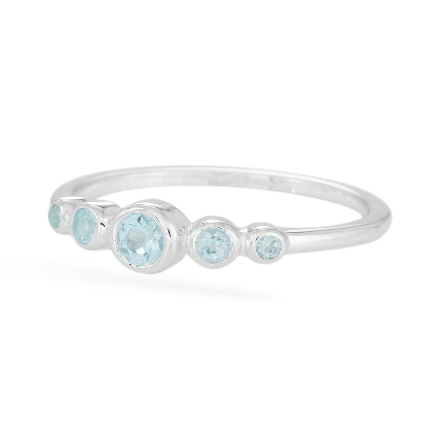 Graduated 5 Stones Blue topaz Ring - Sterling Silver