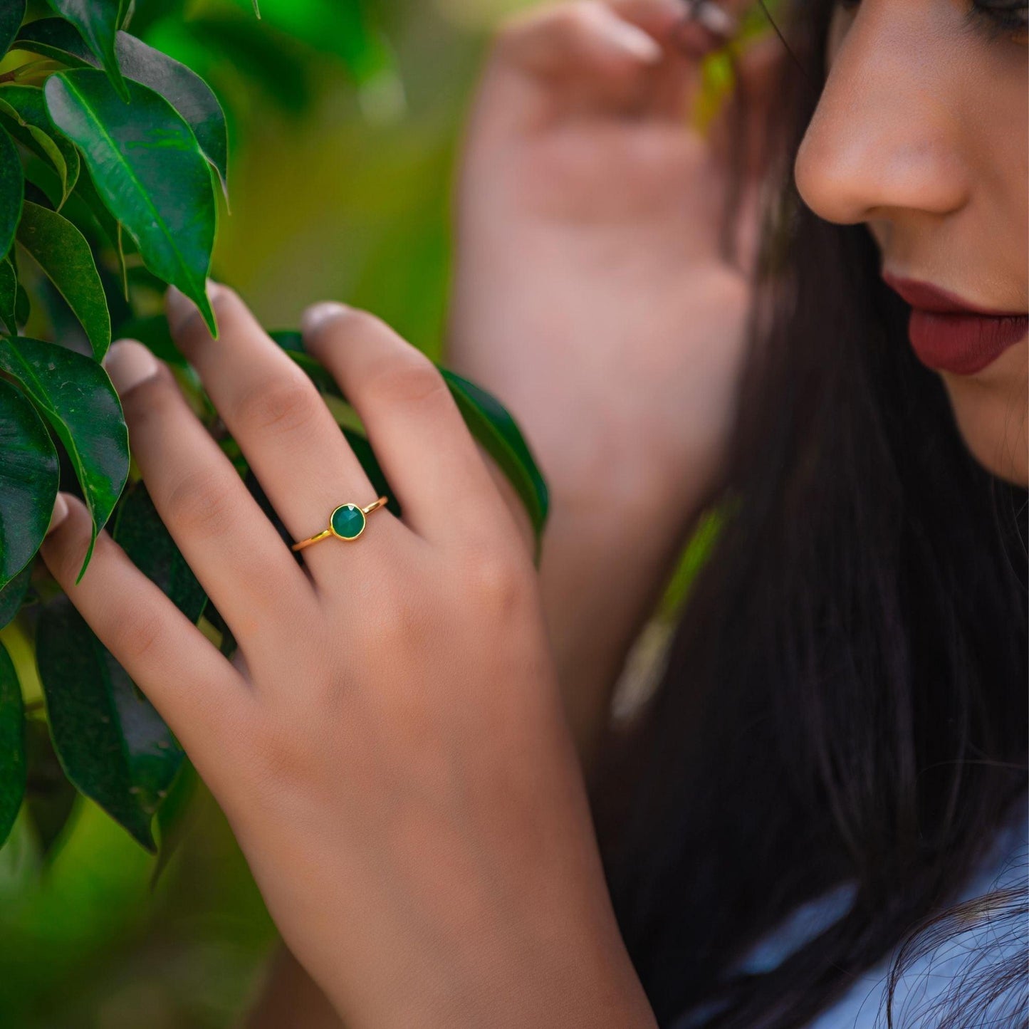 Green Onyx Rose Cut Ring - 18k Gold Vermeil