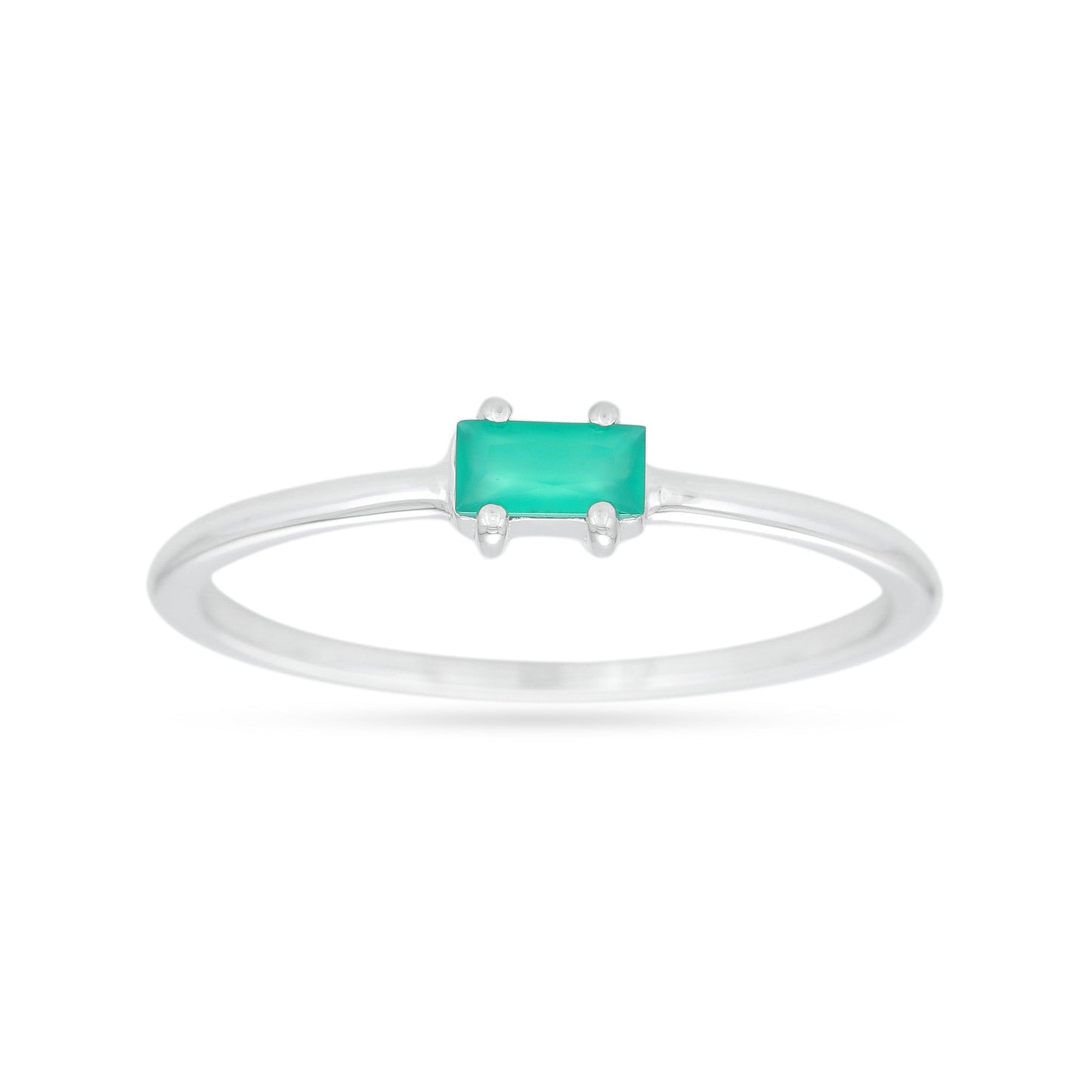Green Onyx Baguette Ring - Sterling Silver