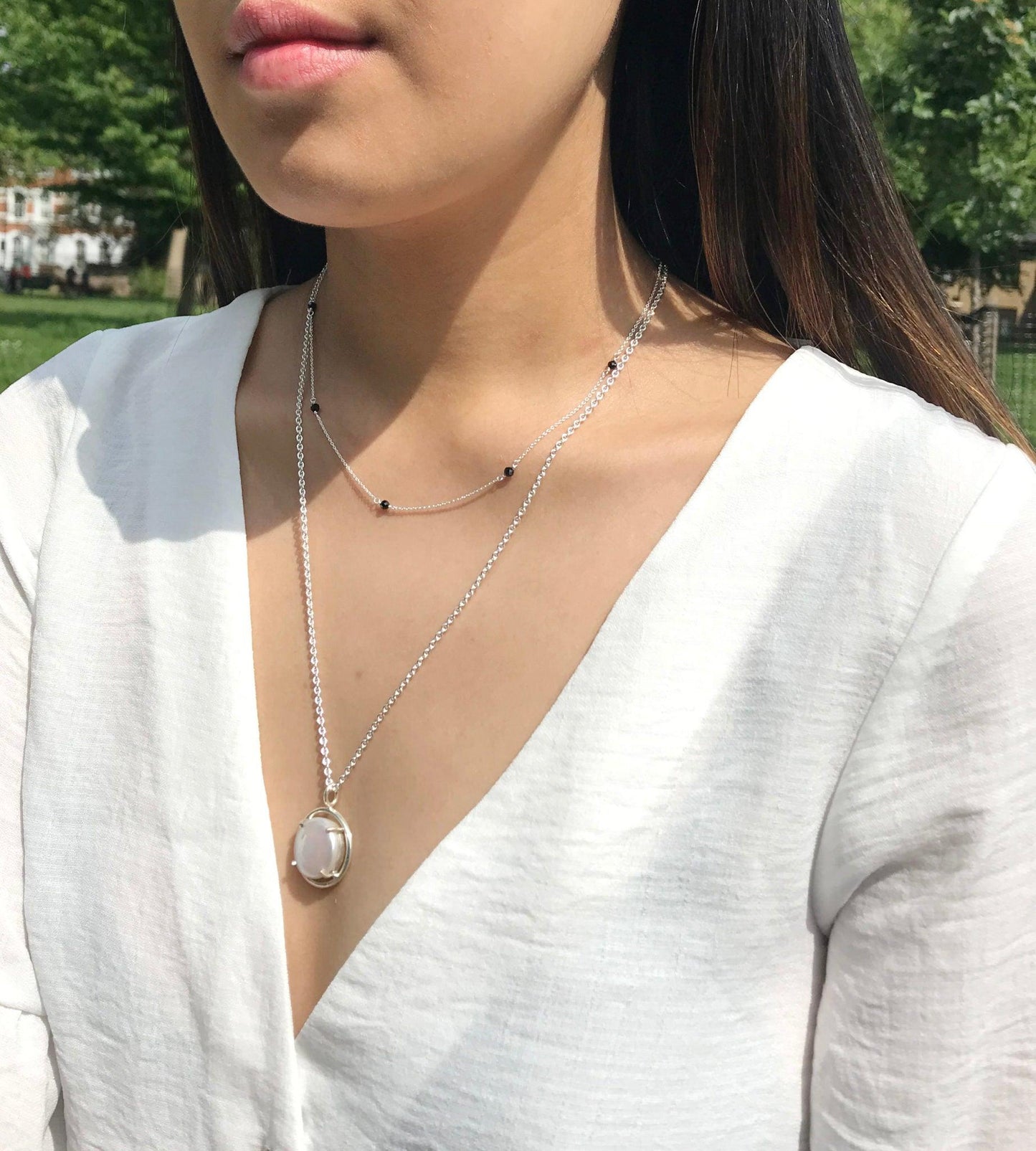 Long Necklace with Coin Pearl - Streling Silver