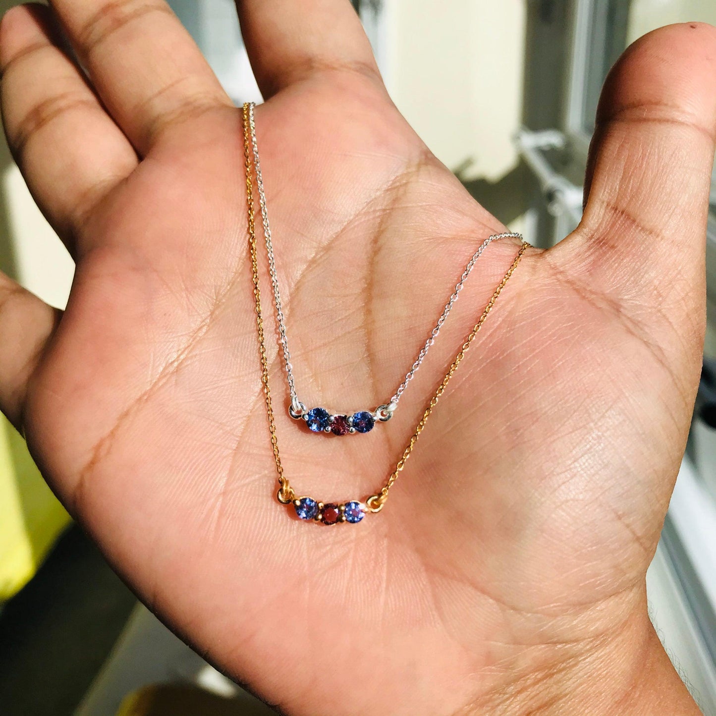 Dainty Tanzanite and Pink Tourmaline Necklace