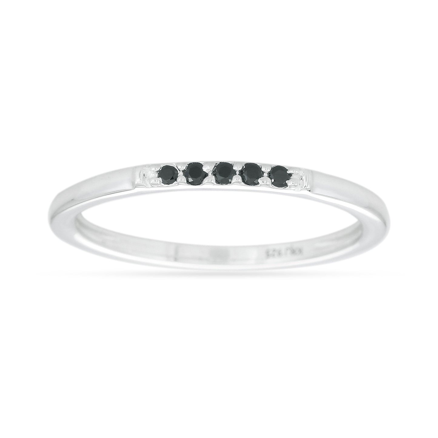 BLACK SPINEL 5 STONES RING - STERLING SILVER