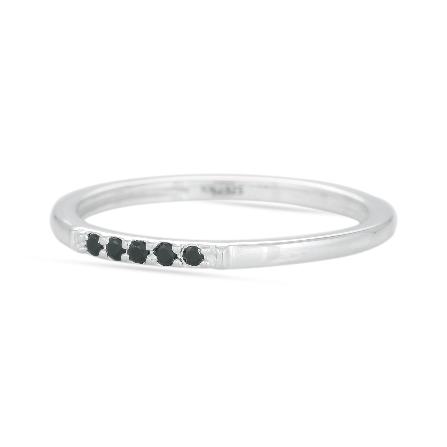 BLACK SPINEL 5 STONES RING - STERLING SILVER