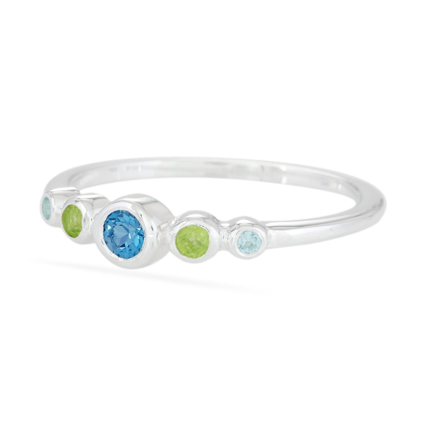Graduated Blue topaz & Peridot Ring - Sterling Silver