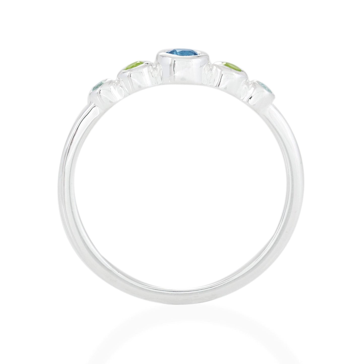 Graduated Blue topaz & Peridot Ring - Sterling Silver