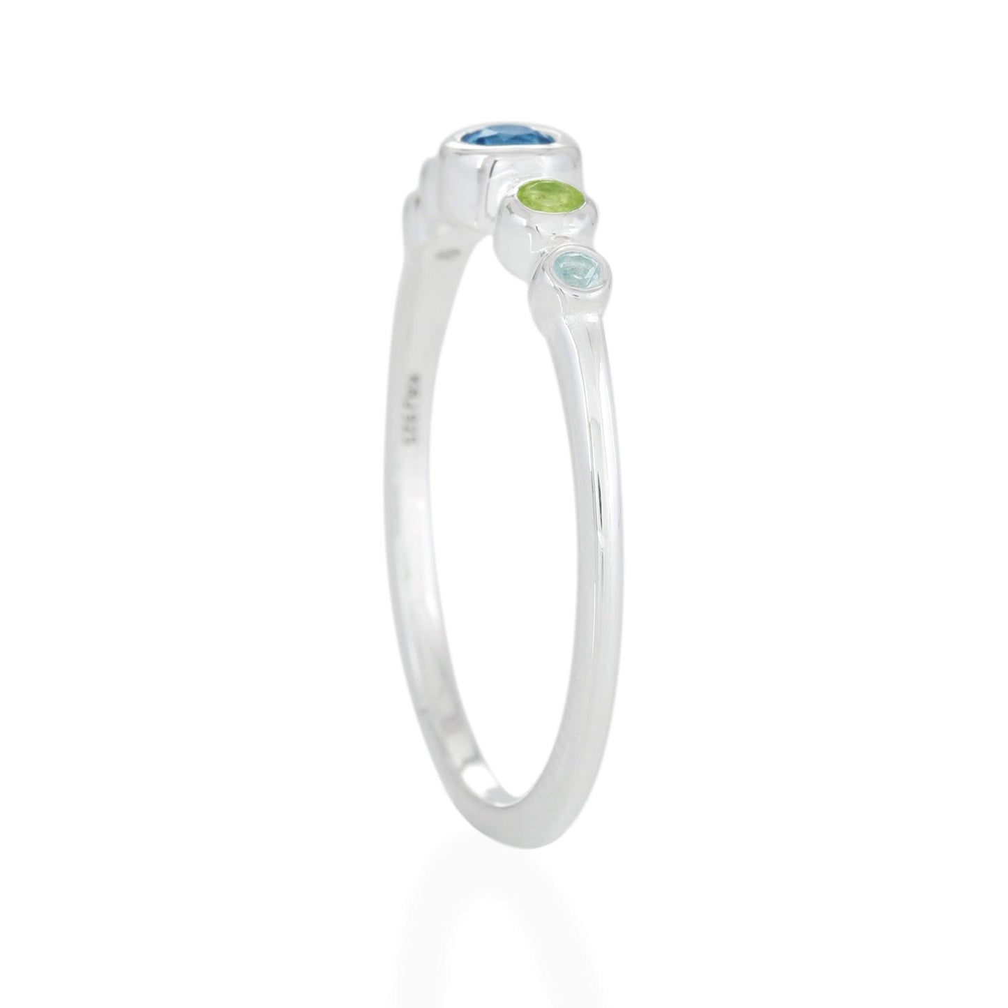 Graduated Blue topaz & Peridot Ring - Sterling Silver