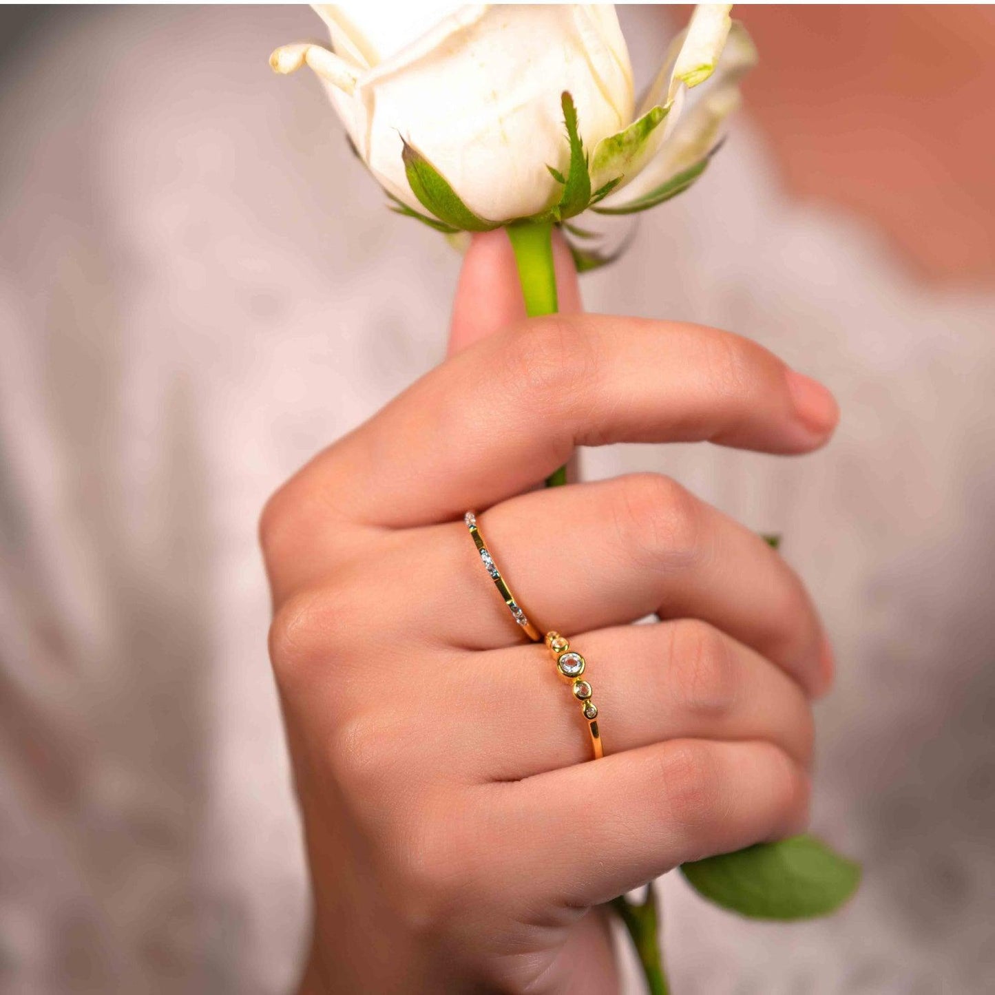 WHITE TOPAZ STUDDED RING - 18K GOLD VERMEIL