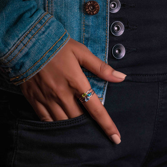 Aquamarine Baguette Ring - Sterling Silver