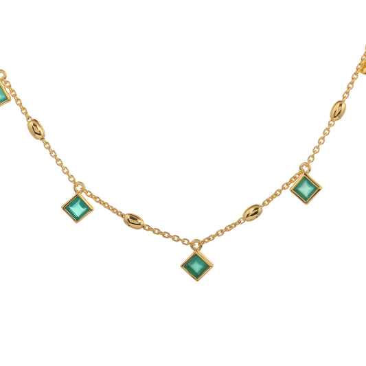 Green Onyx Charm Necklace - Gold Vermeil
