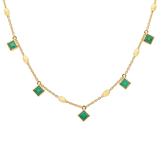 Green Onyx Charm Necklace - Gold Vermeil