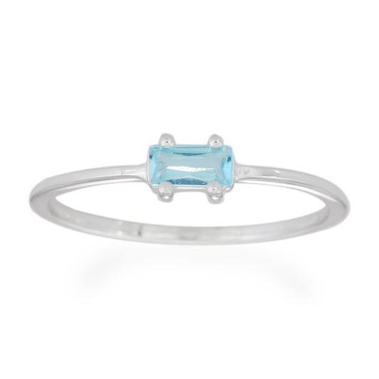 Aquamarine Baguette Ring - Sterling Silver