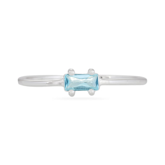 Aquamarine Baguette Ring - Sterling Silver