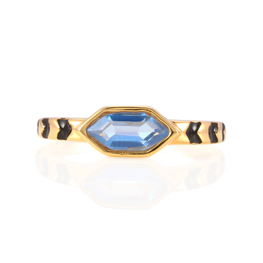 Hexagon Blue Topaz ring - 18k gold Vermeil