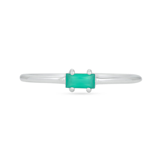 Green Onyx Baguette Ring - Sterling Silver
