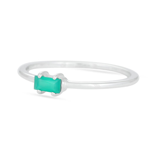 Green Onyx Baguette Ring - Sterling Silver
