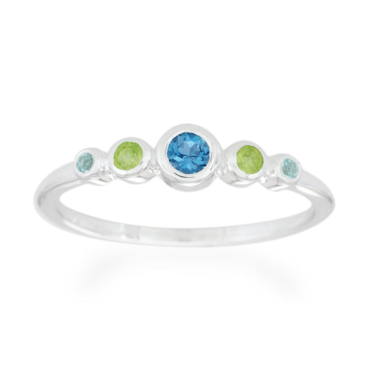 Graduated Blue topaz & Peridot Ring - Sterling Silver