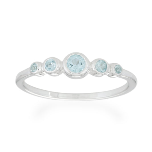 Graduated 5 Stones Blue topaz Ring - Sterling Silver