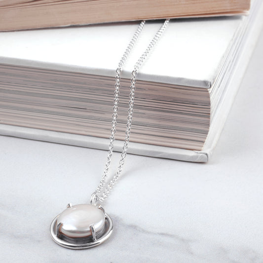 Long Necklace with Coin Pearl - Streling Silver